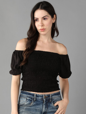 METRONAUT Casual Solid Women Black Top