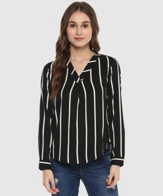 HARPA Casual Full Sleeve Striped Women Black Top