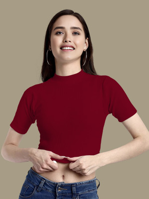 Dream Beauty Fashion Casual Solid Women Maroon Top