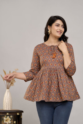 METRONAUT Casual Floral Print Women Beige, Multicolor Top