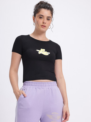 SZN Party Printed Women Black Top
