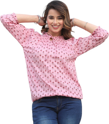 Pittra4ever Casual Printed Women Pink Top