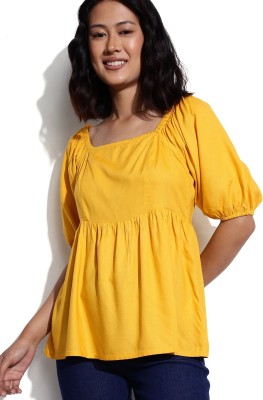 Dressberry Casual Solid Women Yellow Top