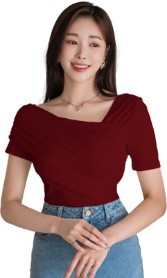veshh Casual Solid Women Maroon Top
