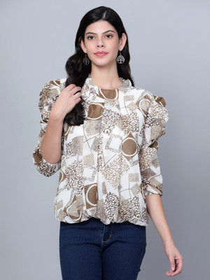 Moda Rapido Casual Printed Women Beige Top