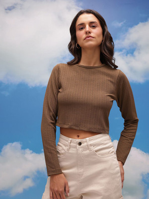 CORSICA Casual Self Design Women Brown Top