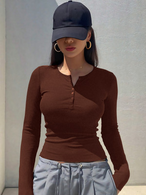 NAVYANKAA Casual Solid Women Brown Top