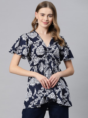 Cottinfab Casual Printed Women Dark Blue, White Top