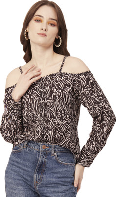 moomaya Casual Striped Women Black Top