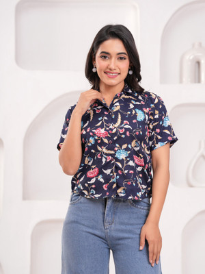 Labhanshi Creation Casual Printed Women Blue Top