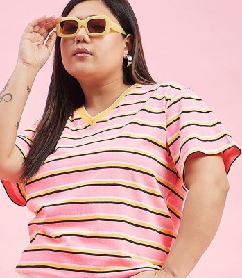 Austivo Casual Striped Women Pink Top