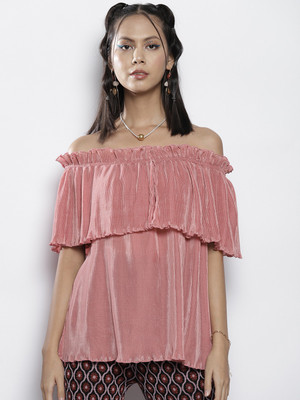 SASSAFRAS Casual Solid Women Pink Top