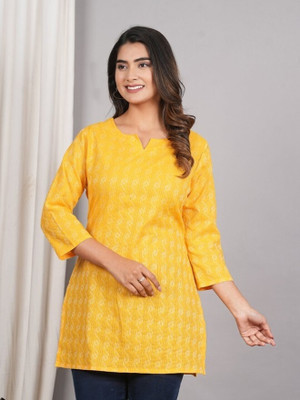 HUJUM Casual Printed Women Yellow Top