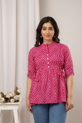 Vivan Enterprises Casual Printed Women Pink, White Top