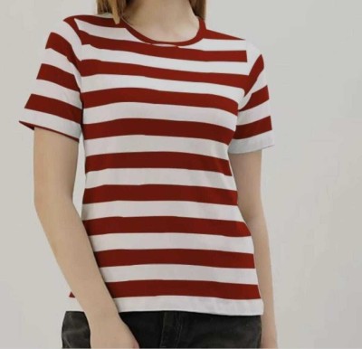 Nutts Casual Striped Women Maroon Top