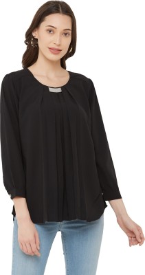 GO.4.IT Casual Cuffed Sleeve Solid Women Black Top