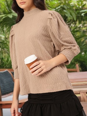 Dressberry Casual Self Design Women Beige Top