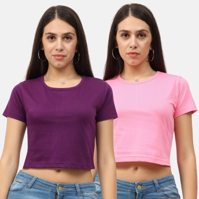 Fleximaa Casual Solid Women Purple, Pink Top