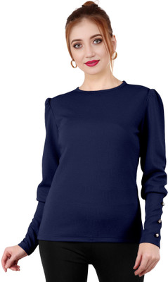 KV Fashion Casual Solid Women Dark Blue Top