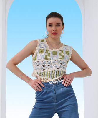 Boho By Athena Casual Geometric Print Women Blue Top