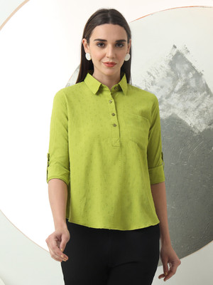 fithub Casual Self Design Women Green Top