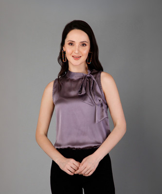 PURYS Casual Solid Women Purple Top