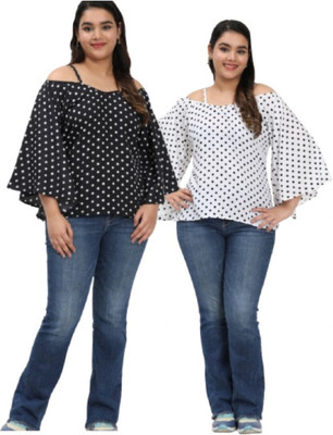 Kalakaari Casual Polka Print Women Black, White Top