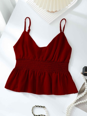 Mermaids Casual Solid Women Maroon Top
