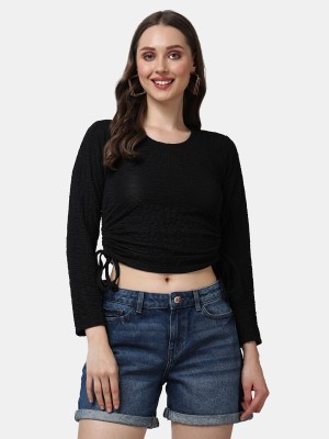 POPWINGS Casual Self Design Women Black Top