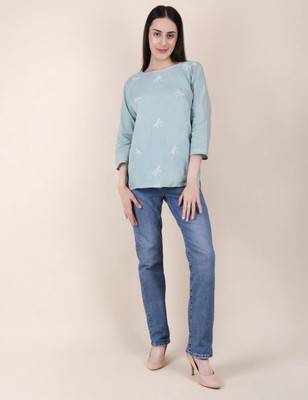 SHWET Casual Embroidered, Ethnic Motifs Women Blue Top