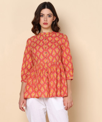 maaesa Casual Printed Women Orange Top