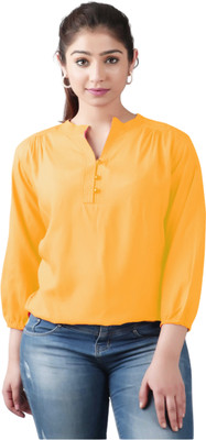 Djngkldjng Party Solid Women Yellow Top