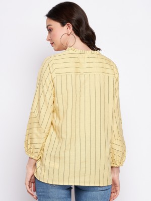 MADAME Casual Striped Women Yellow, Black Top