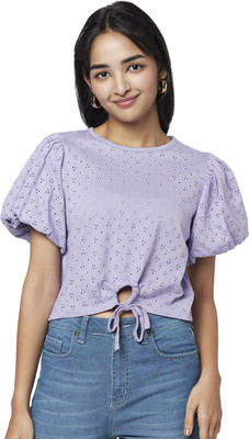 YU by Pantaloons Casual Self Design Women Purple Top