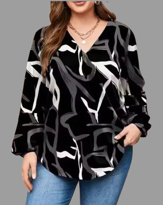 CLOCHOICE Casual Floral Print Women Black Top