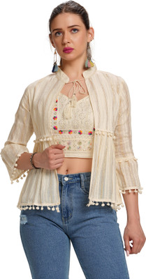 mequeen Party Ethnic Motifs Women Beige Top