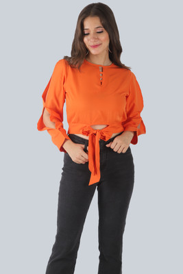 Raffaella Party Solid Women Orange Top