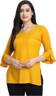 Bollyqueen Casual Solid Women Yellow Top