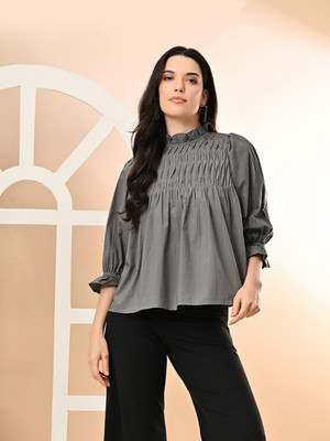 Azzurra Party Solid Women Grey Top