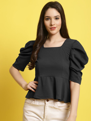 METRONAUT Casual Solid Women Black Top