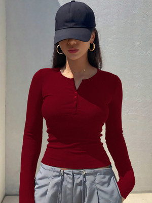 NAVYANKAA Casual Solid Women Maroon Top