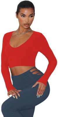 THE BLAZZE Casual Solid Women Red Top