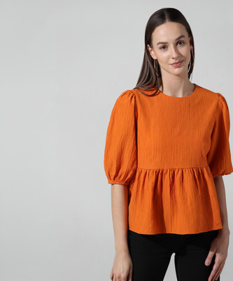 ONLY Casual Solid Women Orange Top