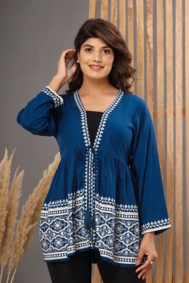 Roopwati Fashion Casual Printed Women Blue Top