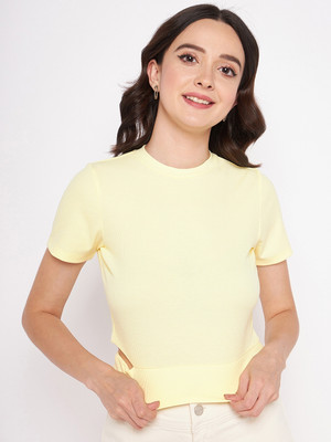 MADAME Casual Solid Women Yellow Top
