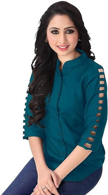Himani sports Casual Solid, Self Design Women Blue Top