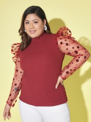 Buynewtrend curvy Casual Solid Women Maroon Top