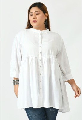 SAAKAA Casual Solid Women White Top