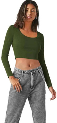 THE BLAZZE Casual Solid Women Dark Green Top