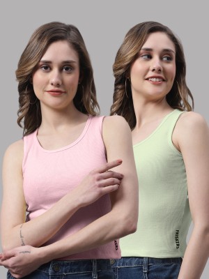 FBAR Casual Solid Women Pink, Light Green Top